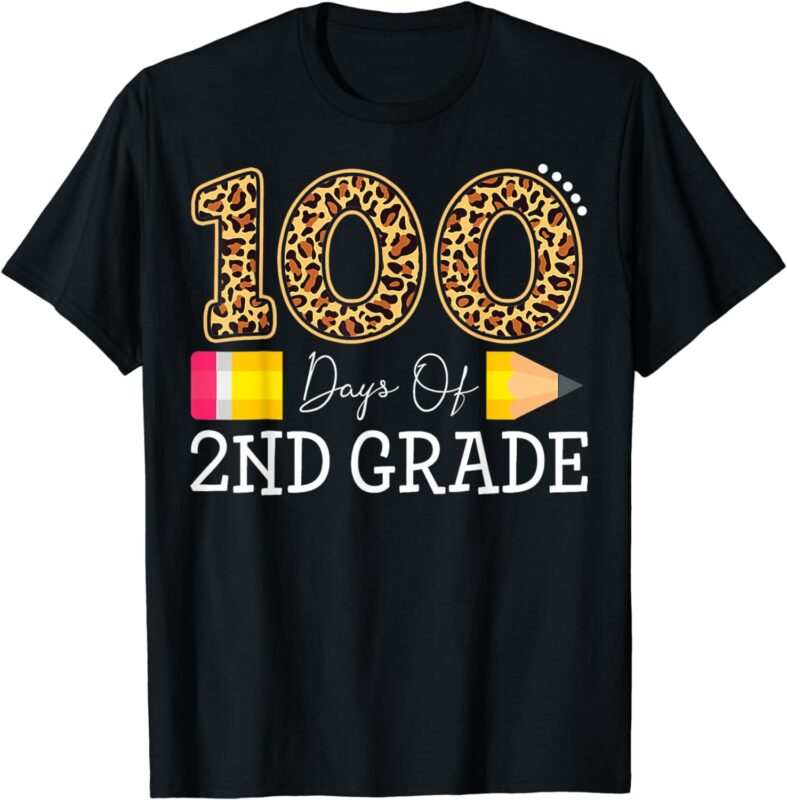 100 Days Of Second Grade Leopard Happy 100th Day Of School T-Shirt
