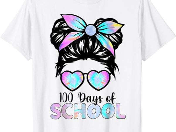 100 days smarter girls messy bun hair 100th day of school t-shirt