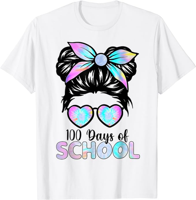 100 Days Smarter Girls Messy Bun Hair 100th Day Of School T-Shirt