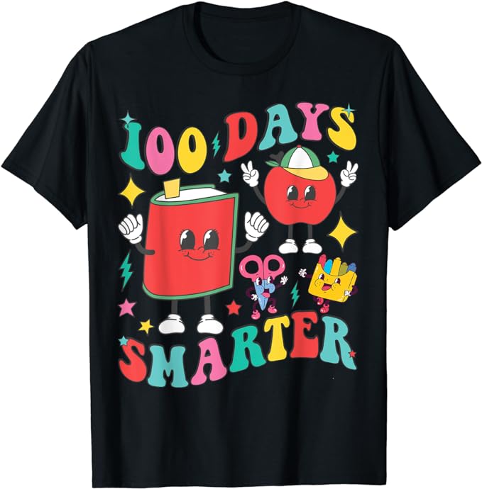 100 Days Smarter Happy 100th Day Of School Groovy Boy Girl T-Shirt