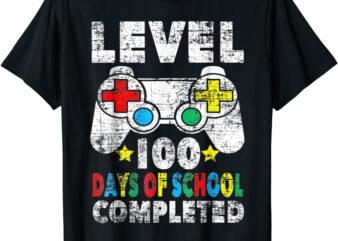 100 Days of School Completed Gamer Gifts Boy Level Up Gaming T-Shirt