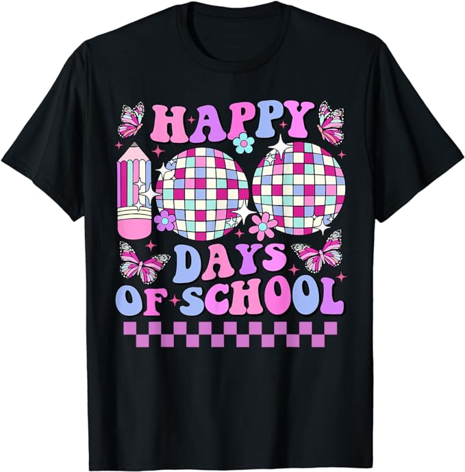 100 Days of School Retro Disco 100th Day Teacher Boys Girls T-Shirt