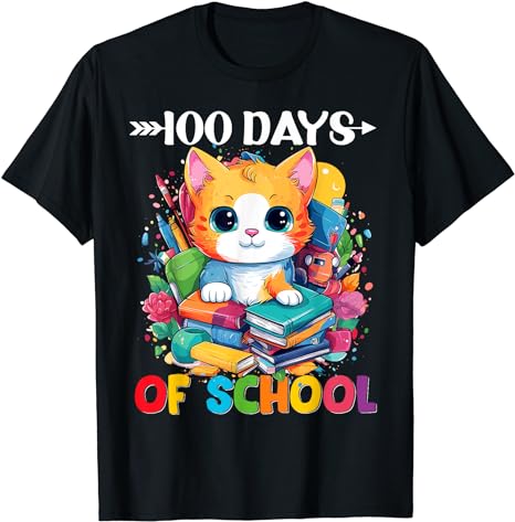 100th Day Of School Cute Cat Kitty Gifts 100 Days Smarter T-Shirt