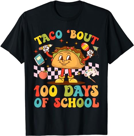 100th Day Teacher Taco Bout Retro Groovy 100 Days of School T-Shirt