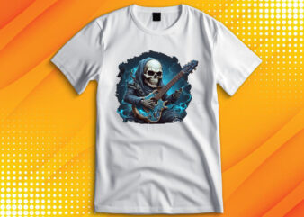 Ghost Skull Playing Guitar t shirt design template