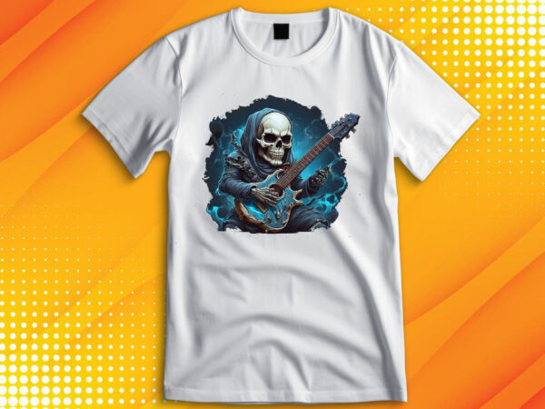 Ghost skull playing guitar t shirt design template