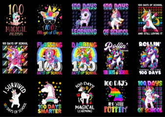 15 Unicorn 100 Days Of School Shirt Designs Bundle P11, Unicorn 100 Days Of School T-shirt, Unicorn 100 Days Of School png file, Unicorn 100