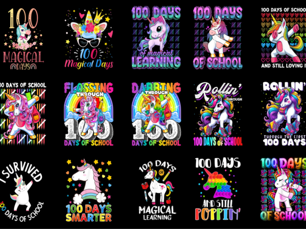15 unicorn 100 days of school shirt designs bundle p11, unicorn 100 days of school t-shirt, unicorn 100 days of school png file, unicorn 100
