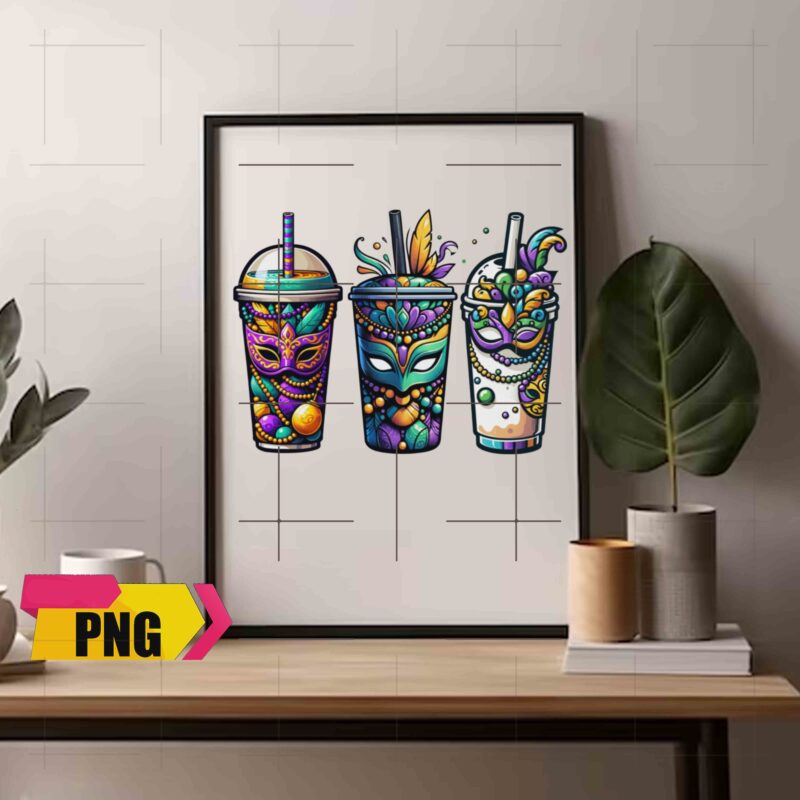 Flamingo Mardi Gras Milk Tea Cup Mardi Gras Era Coffee Cup Cosplay Bundle Design PNG Festival