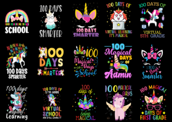 15 Unicorn 100 Days Of School Shirt Designs Bundle P12, Unicorn 100 Days Of School T-shirt, Unicorn 100 Days Of School png file, Unicorn 100