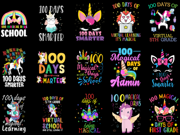 15 unicorn 100 days of school shirt designs bundle p12, unicorn 100 days of school t-shirt, unicorn 100 days of school png file, unicorn 100