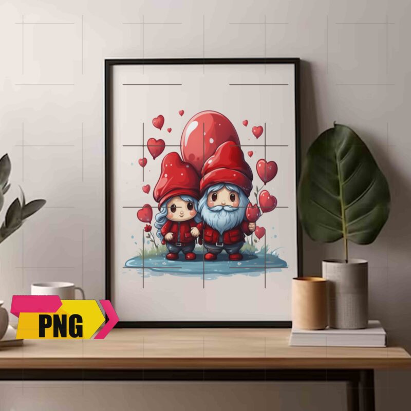 Valentine Gnomies Bundle Love With Heart Ballon Chibi Gnome 15 PNG 300 DPI AI