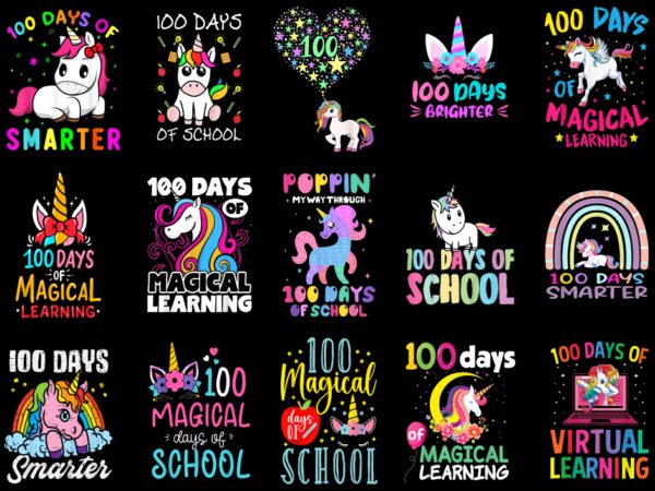 15 unicorn 100 days of school shirt designs bundle p13, unicorn 100 days of school t-shirt, unicorn 100 days of school png file, unicorn 100