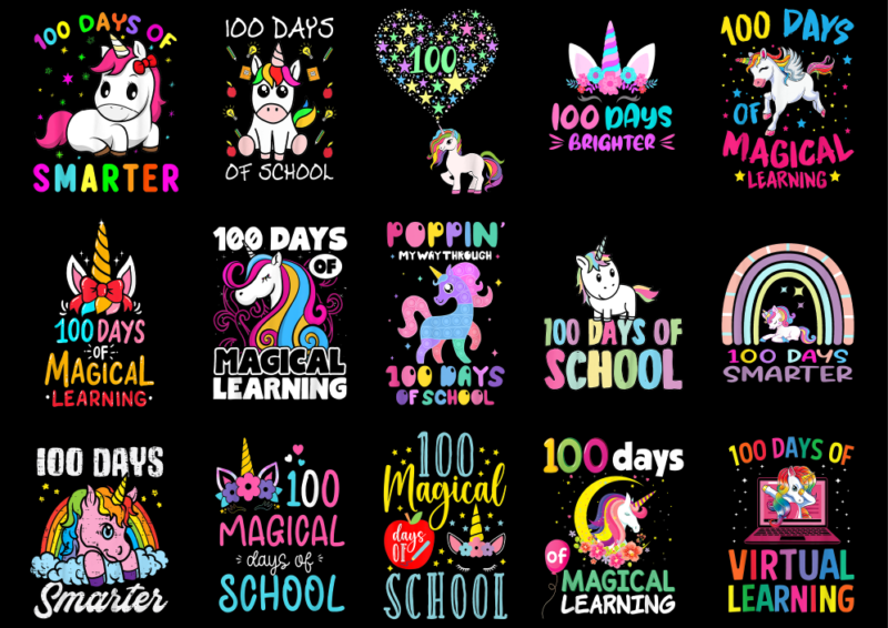 15 Unicorn 100 Days Of School Shirt Designs Bundle P13, Unicorn 100 Days Of School T-shirt, Unicorn 100 Days Of School png file, Unicorn 100