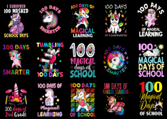 15 Unicorn 100 Days Of School Shirt Designs Bundle P14, Unicorn 100 Days Of School T-shirt, Unicorn 100 Days Of School png file, Unicorn 100