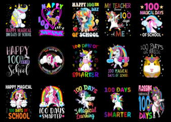 15 Unicorn 100 Days Of School Shirt Designs Bundle P16, Unicorn 100 Days Of School T-shirt, Unicorn 100 Days Of School png file, Unicorn 100