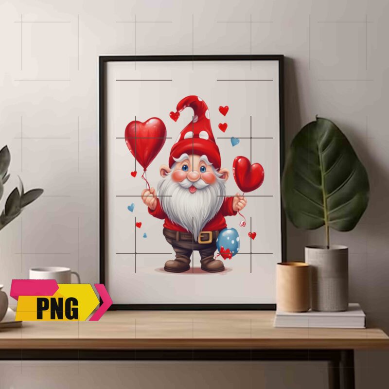 Valentine 2024 Gnomies Bundle Love With Heart Ballon Chibi Gnome 10 PNG 300 DPI AI