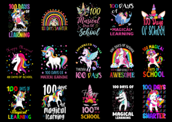 15 Unicorn 100 Days Of School Shirt Designs Bundle P18, Unicorn 100 Days Of School T-shirt, Unicorn 100 Days Of School png file, Unicorn 100