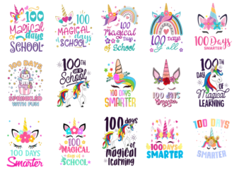 15 Unicorn 100 Days Of School Shirt Designs Bundle P19, Unicorn 100 Days Of School T-shirt, Unicorn 100 Days Of School png file, Unicorn 100