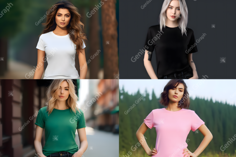 POD Marketing Woman T-Shirt Mockup Bundle