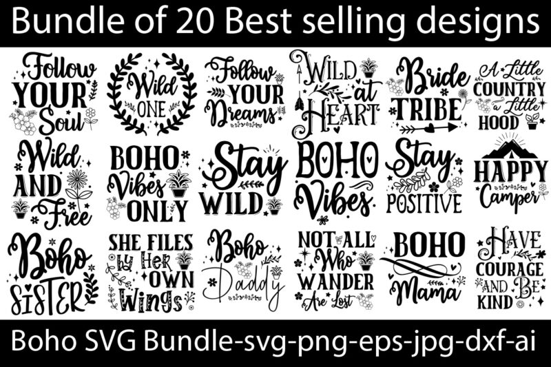 Boho SVG Bundle,20 Designs,Boho svg bundle, boho svg, flower svg, moon phases svg, floral moon svg, hippie svg , boho rainbow svg, hippie sv
