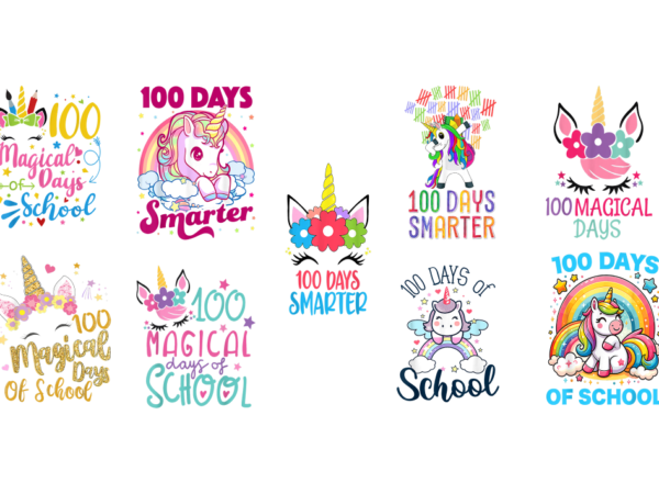 9 unicorn 100 days of school shirt designs bundle p22, unicorn 100 days of school t-shirt, unicorn 100 days of school png file, unicorn 100