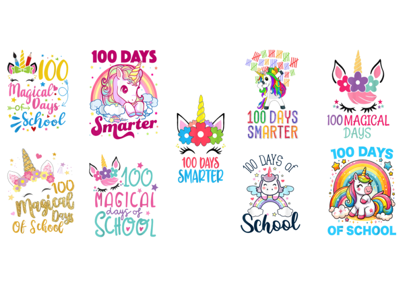 9 Unicorn 100 Days Of School Shirt Designs Bundle P22, Unicorn 100 Days Of School T-shirt, Unicorn 100 Days Of School png file, Unicorn 100