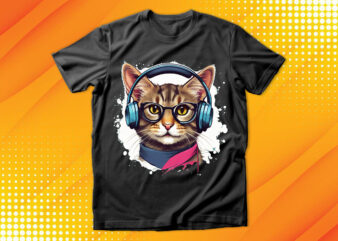 Cute cat wearing glasses and headset