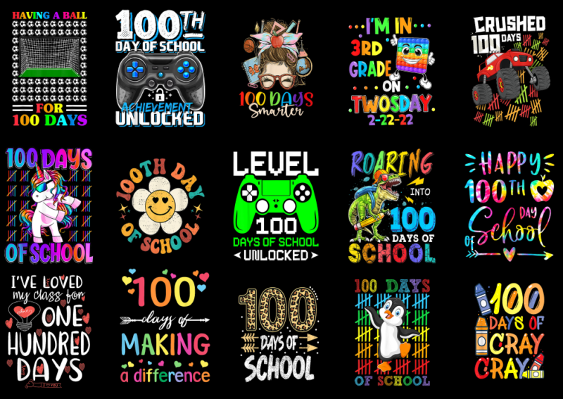 15 100 Days of School Shirt Designs Bundle P24, 100 Days of School T-shirt, 100 Days of School png file, 100 Days of School digital file, 10