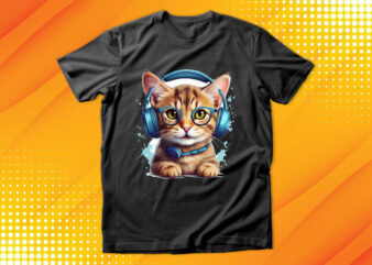 Cute cat wearing glasses and headset