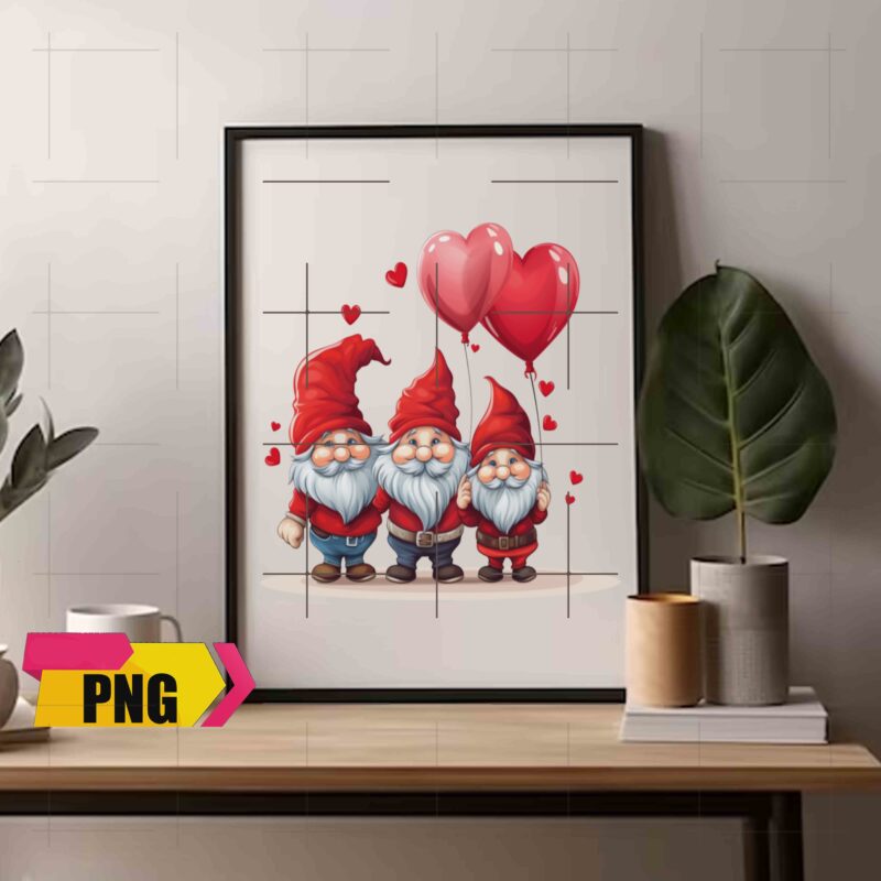 Valentine Gnomies Bundle Love With Heart Ballon Chibi Gnome 15 PNG 300 DPI AI