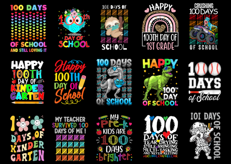 15 100 Days of School Shirt Designs Bundle P27, 100 Days of School T-shirt, 100 Days of School png file, 100 Days of School digital file, 10