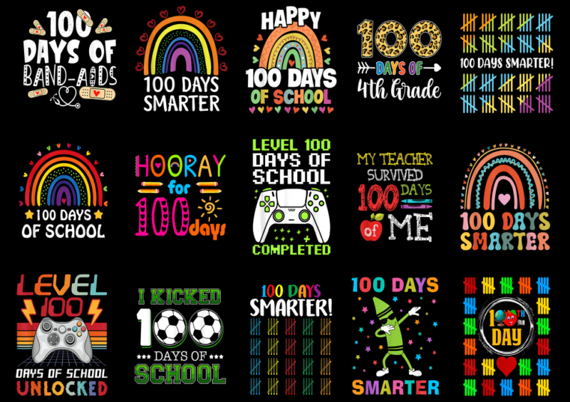 15 100 Days of School Shirt Designs Bundle P28, 100 Days of School T-shirt, 100 Days of School png file, 100 Days of School digital file, 10