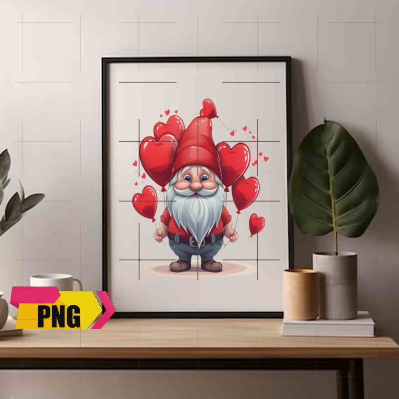 Valentine 2024 Gnomies Bundle Love With Heart Ballon Chibi Gnome 10 PNG 300 DPI AI