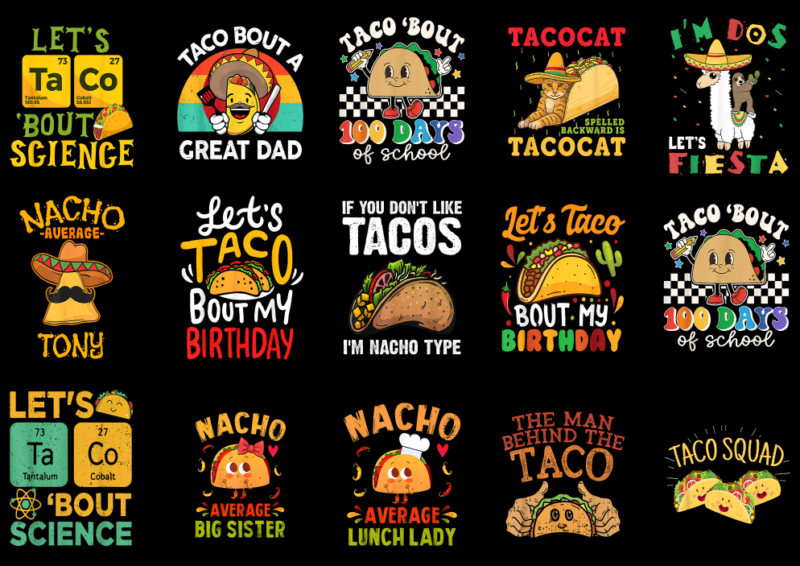 15 Taco Shirt Designs Bundle P3, Taco T-shirt, Taco png file, Taco digital file, Taco gift, Taco download, Taco design