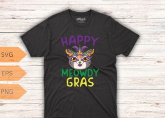 Happy Meowdy Mardi Gras Funny Cat Lover Owner Men Women Kids T-Shirt design vector, Show Me Your Kitties, Mardi Gras, Cat Shirt, cat lover,