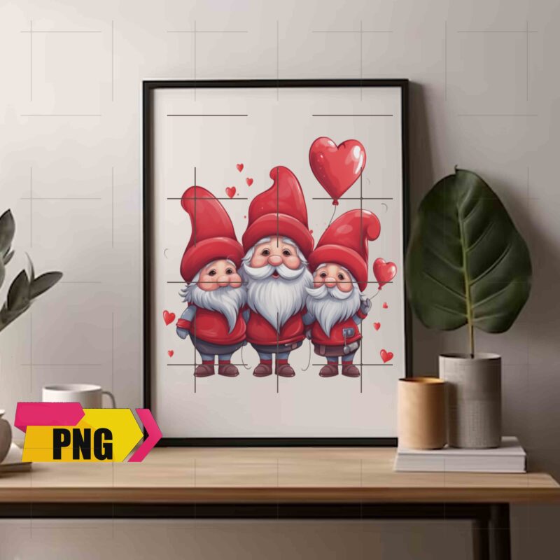 Valentine 2024 Gnomies Bundle Love With Heart Ballon Chibi Gnome 10 PNG 300 DPI AI