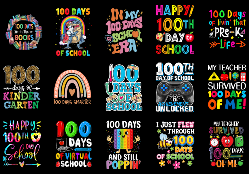 15 100 Days of School Shirt Designs Bundle P32, 100 Days of School T-shirt, 100 Days of School png file, 100 Days of School digital file, 10