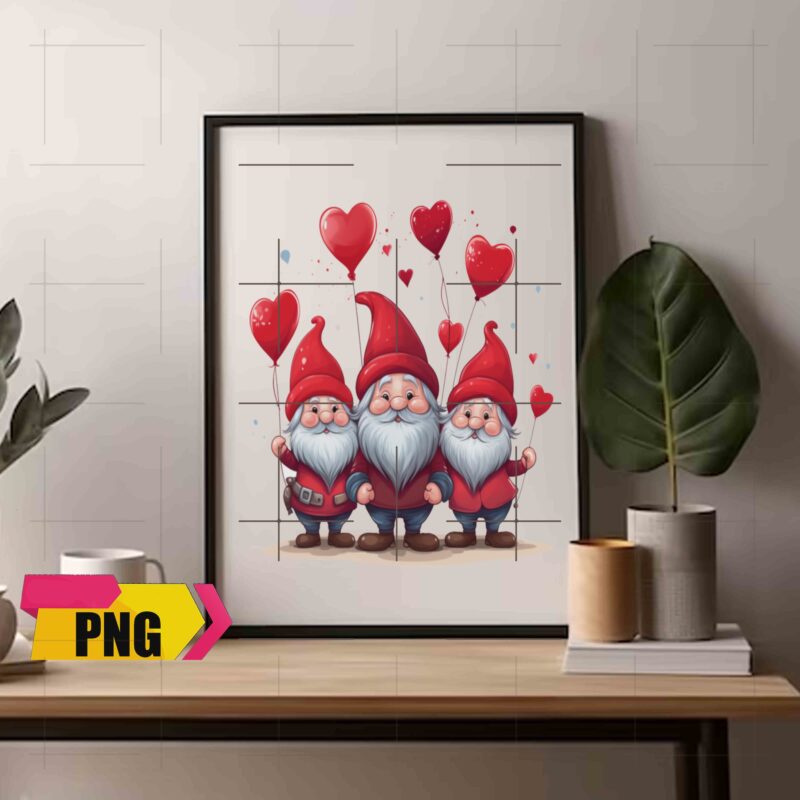 Valentine Gnomies Bundle Love With Heart Ballon Chibi Gnome 15 PNG 300 DPI AI