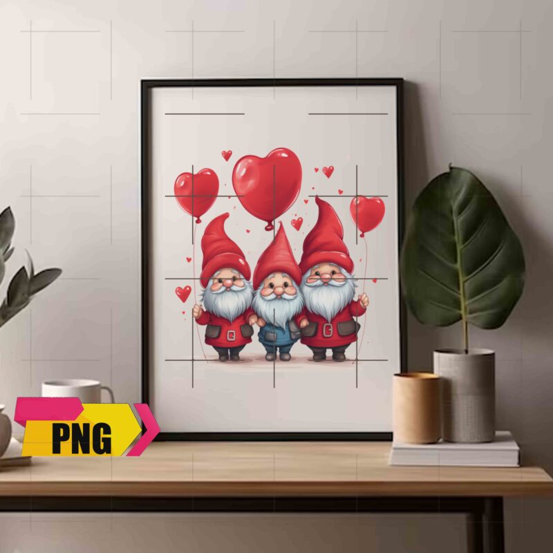 Valentine Gnomies Bundle Love With Heart Ballon Chibi Gnome 15 PNG 300 DPI AI