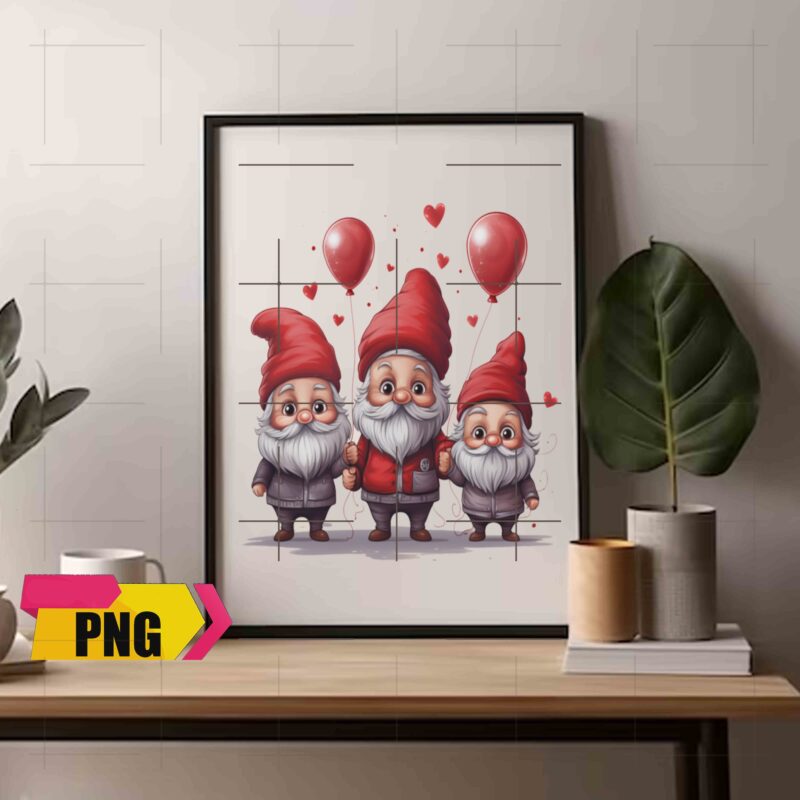 Valentine 2024 Gnomies Bundle Love With Heart Ballon Chibi Gnome 10 PNG 300 DPI AI