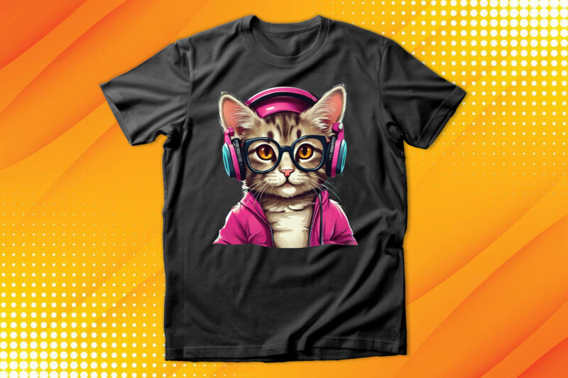 Cute cat wearing Glasses and Headset