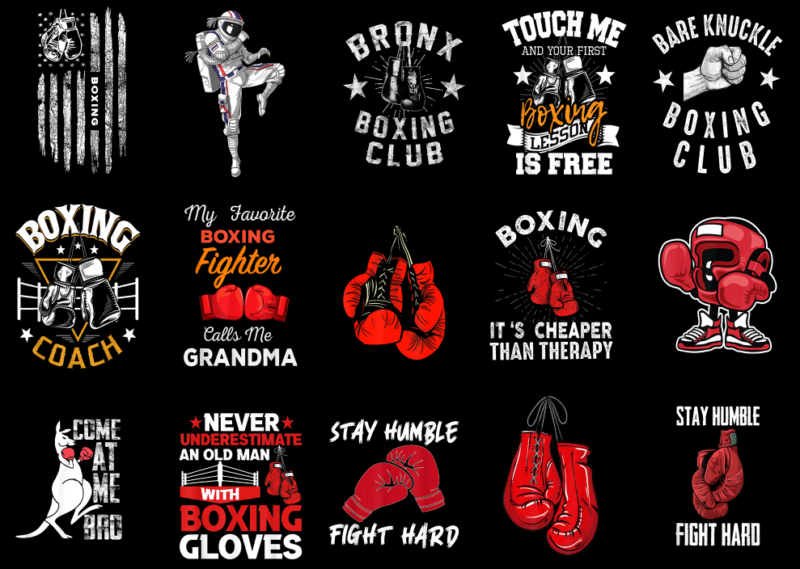 15 Boxing Shirt Designs Bundle P4, Boxing T-shirt, Boxing png file, Boxing digital file, Boxing gift, Boxing download, Boxing design