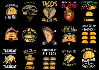 15 Taco Shirt Designs Bundle P4, Taco T-shirt, Taco png file, Taco digital file, Taco gift, Taco download, Taco design