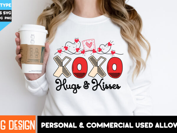 Xoxo hugs & kisses t-shirt design, xoxo hugs & kisses svg design, valentine’s day t-shirt design,valentine t-shirt bundle, valentine’s retro