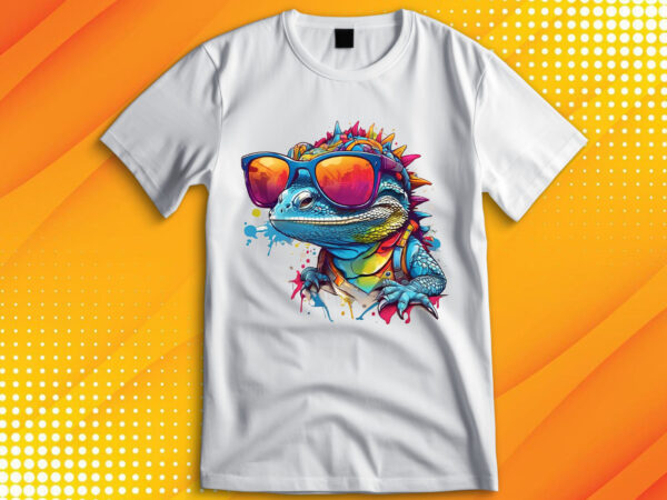 Funny colorful lizard with sunglasses t shirt graphic design