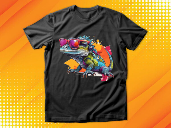 Funny colorful lizard with sunglasses t shirt graphic design