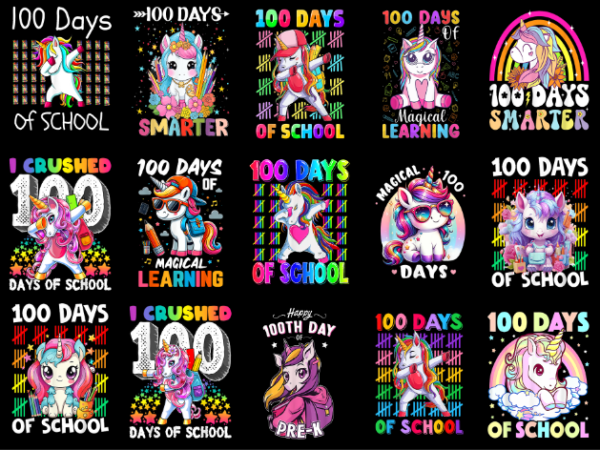 15 unicorn 100 days of school shirt designs bundle p5, unicorn 100 days of school t-shirt, unicorn 100 days of school png file, unicorn 100