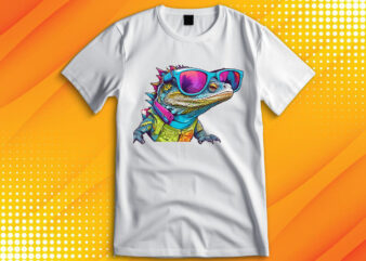 Funny colorful lizard with sunglasses