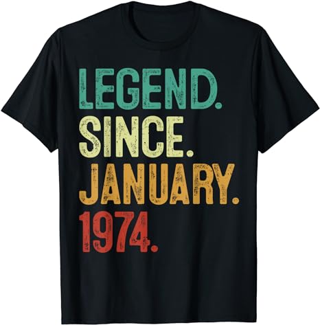 50 Years Old Legend Since January 1974 50th Birthday T-Shirt - Buy t ...